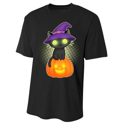 Cute Witch Kitten With Pumpkin Performance Sprint T-Shirt