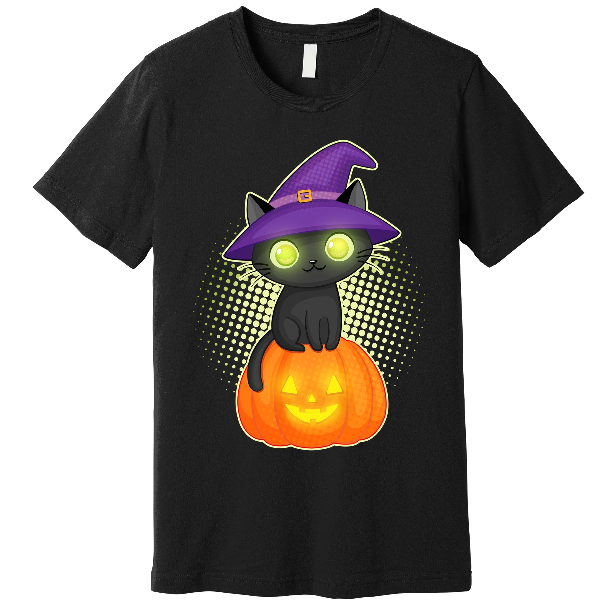 Cute Witch Kitten With Pumpkin Premium T-Shirt