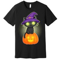 Cute Witch Kitten With Pumpkin Premium T-Shirt