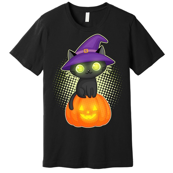 Cute Witch Kitten With Pumpkin Premium T-Shirt