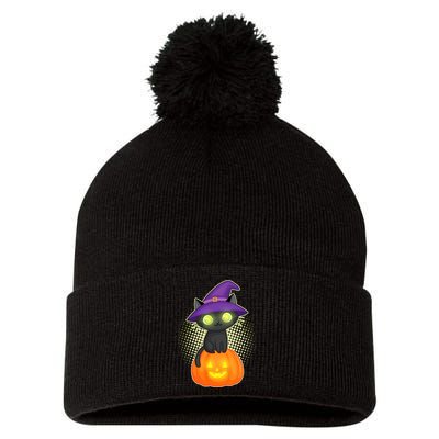 Cute Witch Kitten With Pumpkin Pom Pom 12in Knit Beanie