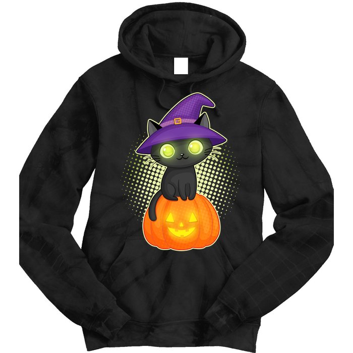 Cute Witch Kitten With Pumpkin Tie Dye Hoodie