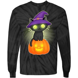 Cute Witch Kitten With Pumpkin Tie-Dye Long Sleeve Shirt