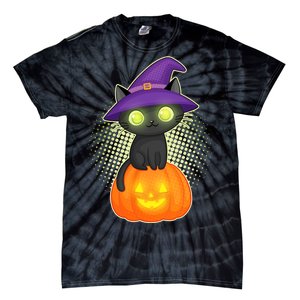 Cute Witch Kitten With Pumpkin Tie-Dye T-Shirt