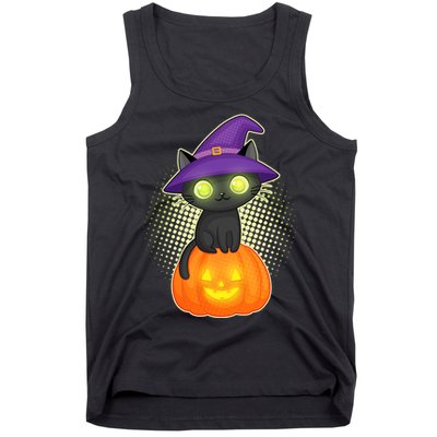 Cute Witch Kitten With Pumpkin Tank Top