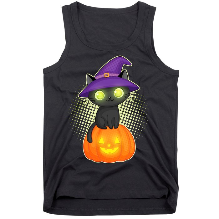 Cute Witch Kitten With Pumpkin Tank Top