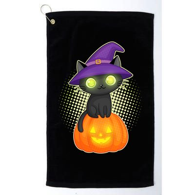 Cute Witch Kitten With Pumpkin Golf Towel