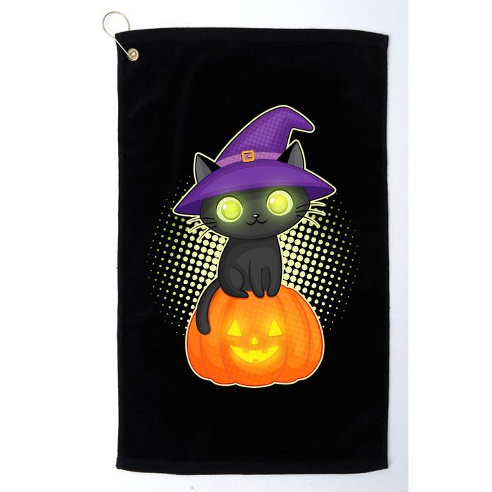 Cute Witch Kitten With Pumpkin Golf Towel