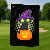 Cute Witch Kitten With Pumpkin Golf Towel