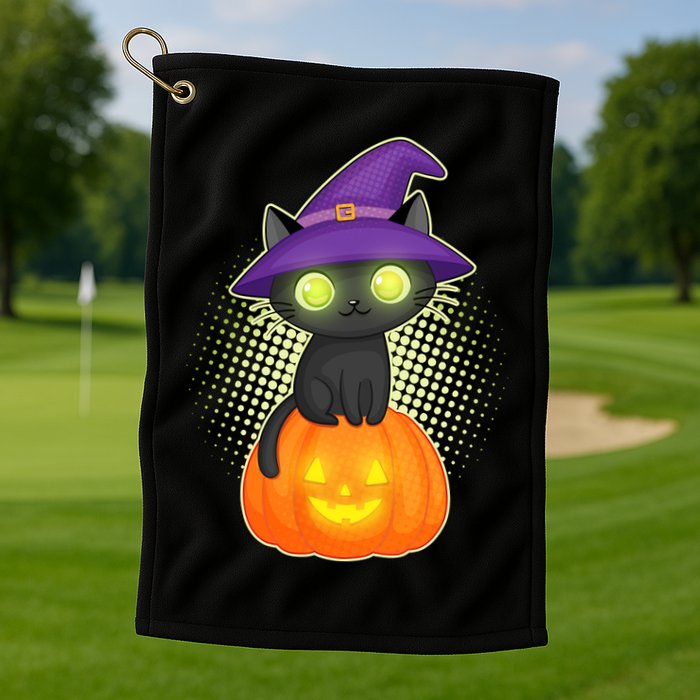 Cute Witch Kitten With Pumpkin Golf Towel