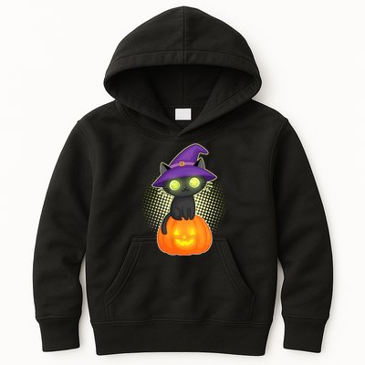 Cute Witch Kitten With Pumpkin Kids Hoodie