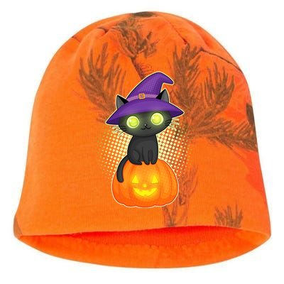 Cute Witch Kitten With Pumpkin Kati - Camo Knit Beanie