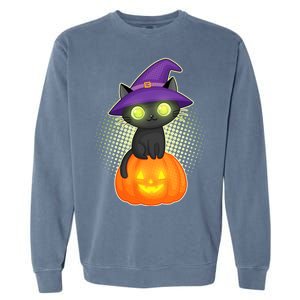 Cute Witch Kitten With Pumpkin Garment-Dyed Sweatshirt