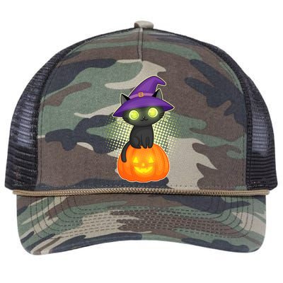 Cute Witch Kitten With Pumpkin Retro Rope Trucker Hat Cap