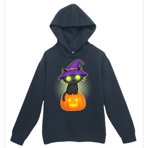 Cute Witch Kitten With Pumpkin Urban Pullover Hoodie