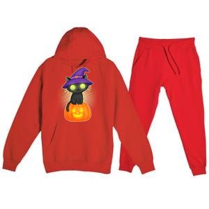 Cute Witch Kitten With Pumpkin Premium Hooded Sweatsuit Set