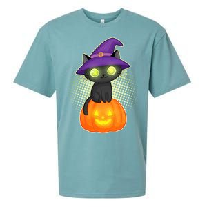 Cute Witch Kitten With Pumpkin Sueded Cloud Jersey T-Shirt