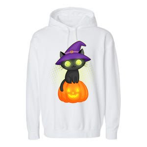 Cute Witch Kitten With Pumpkin Garment-Dyed Fleece Hoodie