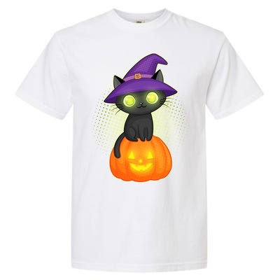 Cute Witch Kitten With Pumpkin Garment-Dyed Heavyweight T-Shirt