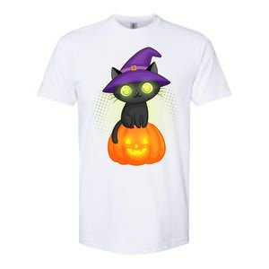 Cute Witch Kitten With Pumpkin Softstyle CVC T-Shirt