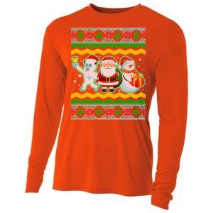 Cute Yeti Santa and Snowman Ugly Sweater Cooling Performance Long Sleeve Crew