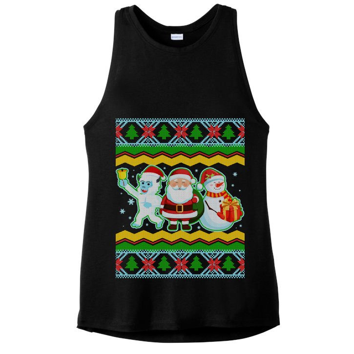 Cute Yeti Santa and Snowman Ugly Sweater Ladies PosiCharge Tri-Blend Wicking Tank