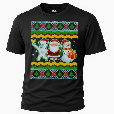 Cute Yeti Santa and Snowman Ugly Sweater Performance Shirt