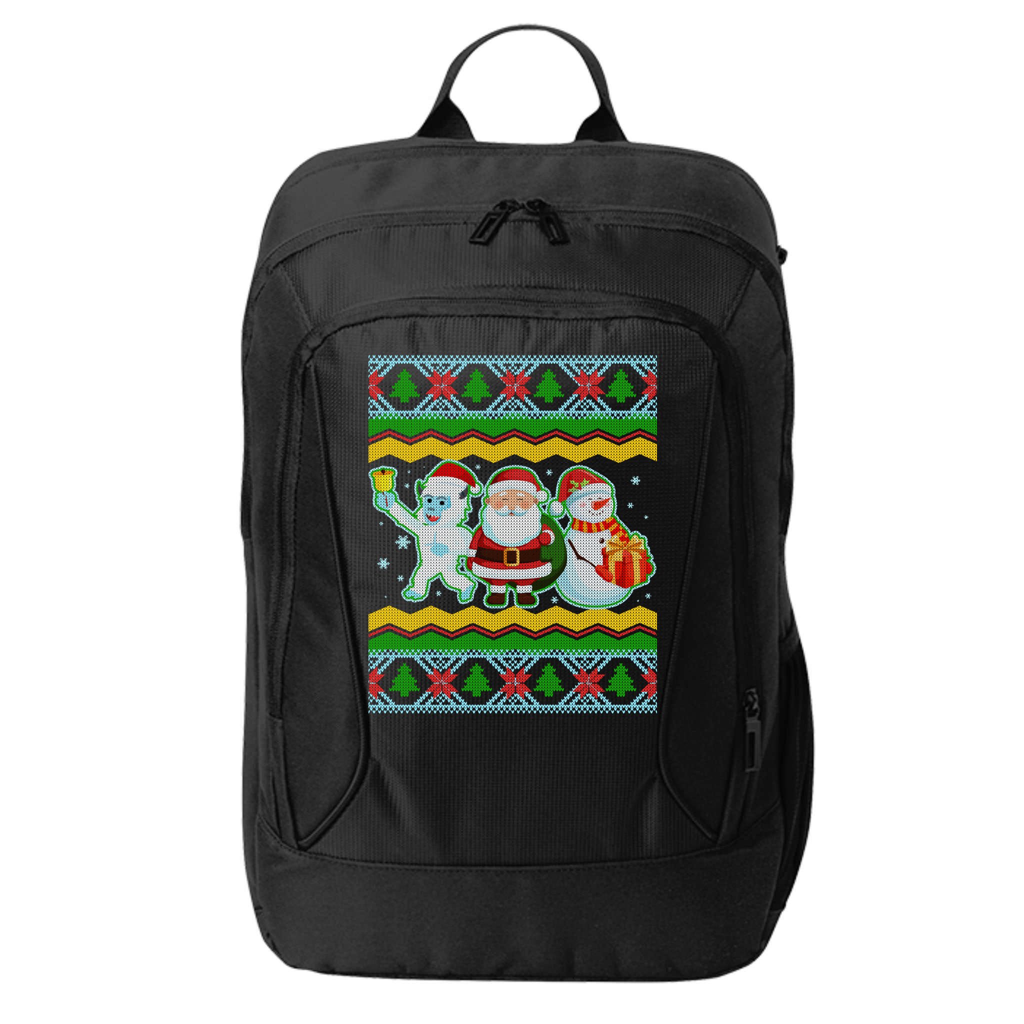 Cute Yeti Santa and Snowman Ugly Sweater City Backpack