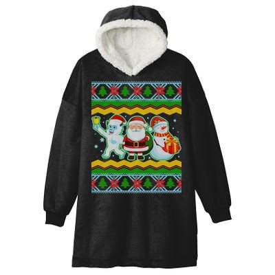 Cute Yeti Santa and Snowman Ugly Sweater Hooded Wearable Blanket