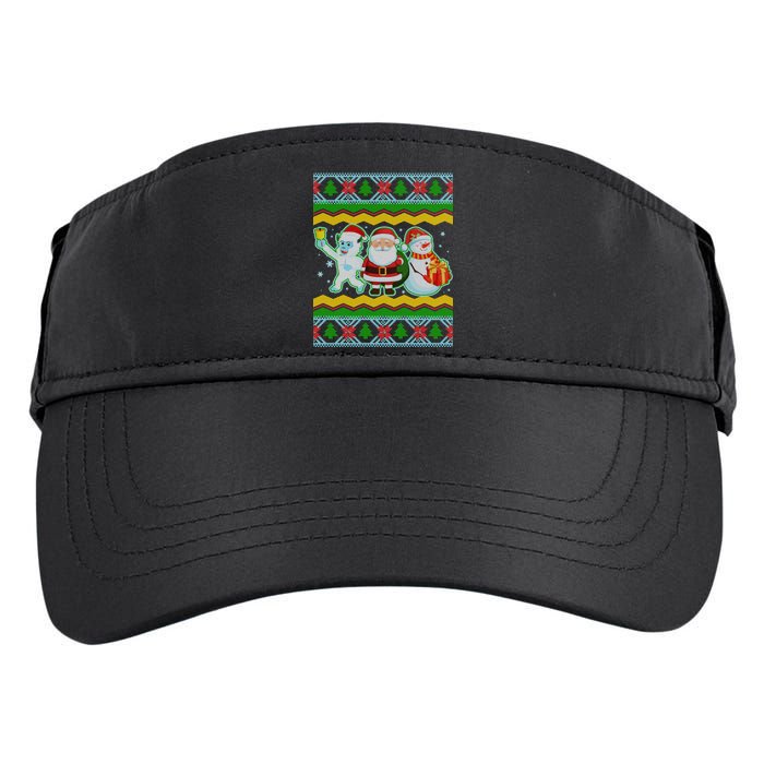 Cute Yeti Santa and Snowman Ugly Sweater Adult Drive Performance Visor