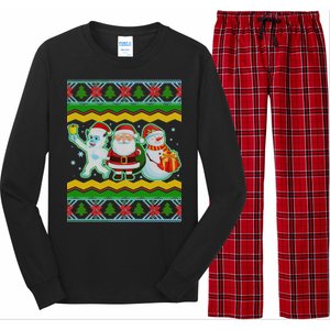 Cute Yeti Santa and Snowman Ugly Sweater Long Sleeve Pajama Set