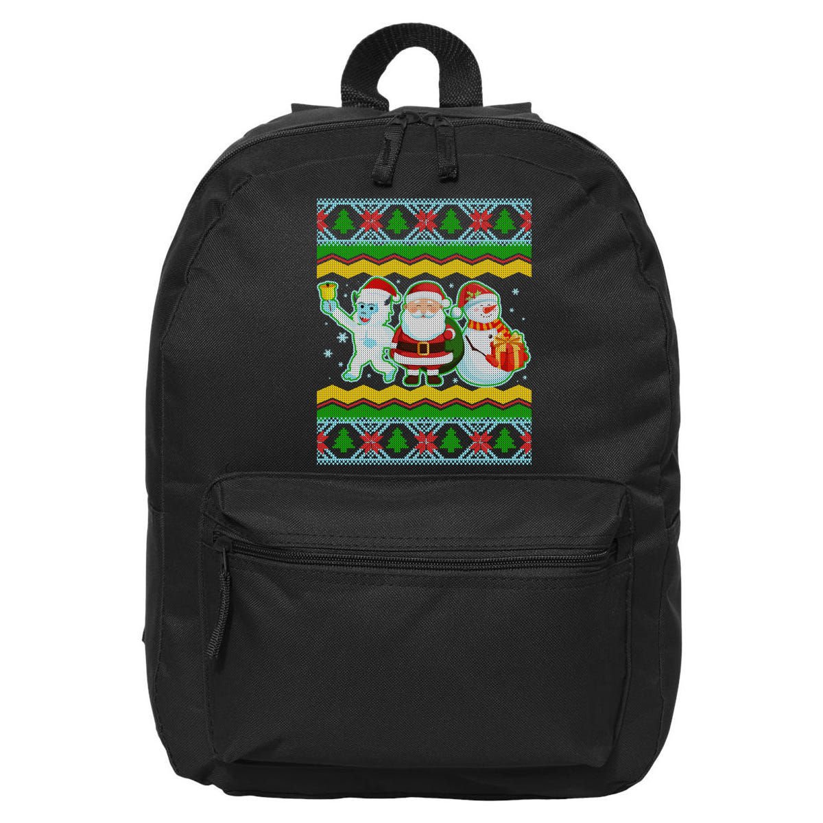 Cute Yeti Santa and Snowman Ugly Sweater 16 in Basic Backpack