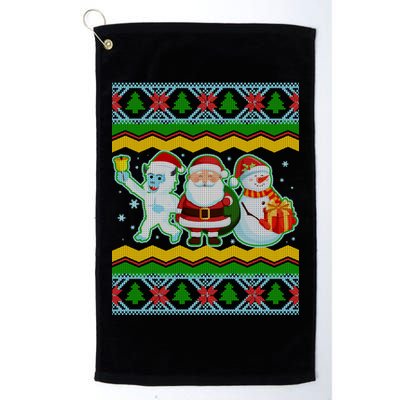 Cute Yeti Santa and Snowman Ugly Sweater Golf Towel