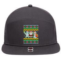 Cute Yeti Santa and Snowman Ugly Sweater 7 Panel Mesh Trucker Snapback Hat