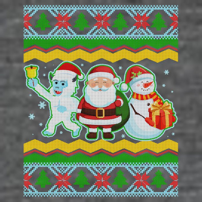 Cute Yeti Santa and Snowman Ugly Sweater 7 Panel Mesh Trucker Snapback Hat
