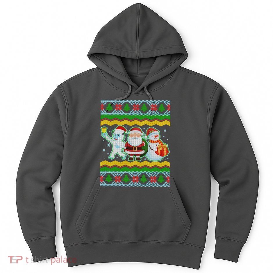 Cute Yeti Santa and Snowman Ugly Sweater Hoodie