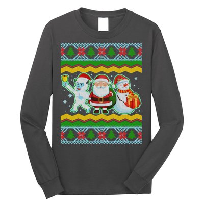 Cute Yeti Santa and Snowman Ugly Sweater Long Sleeve Shirt