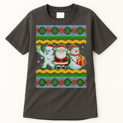 Cute Yeti Santa and Snowman Ugly Sweater Tall T-Shirt