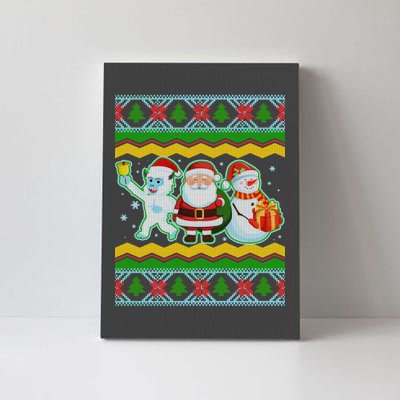 Cute Yeti Santa and Snowman Ugly Sweater Canvas