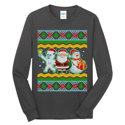 Cute Yeti Santa and Snowman Ugly Sweater Tall Long Sleeve T-Shirt