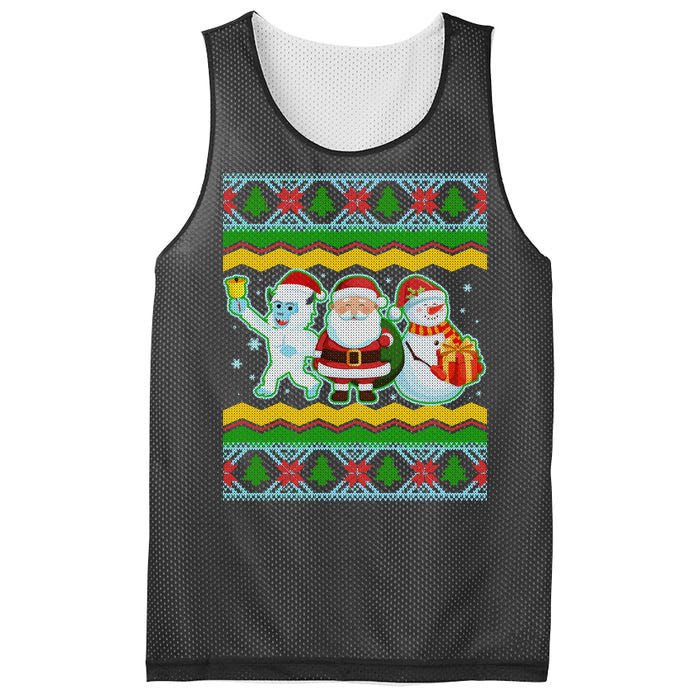 Cute Yeti Santa and Snowman Ugly Sweater Mesh Reversible Basketball Jersey Tank