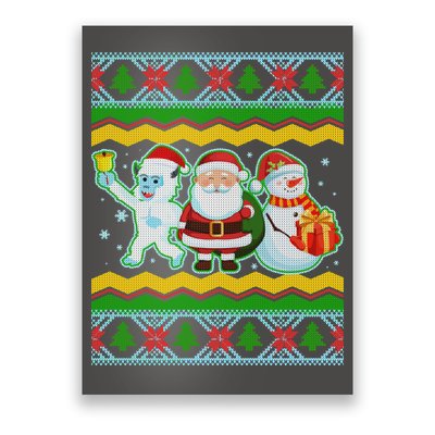 Cute Yeti Santa and Snowman Ugly Sweater Poster