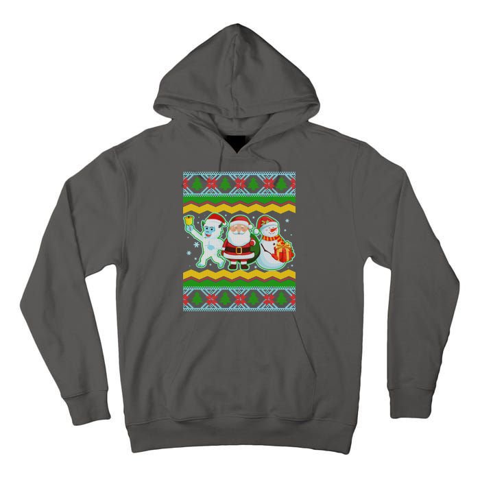 Cute Yeti Santa and Snowman Ugly Sweater Tall Hoodie