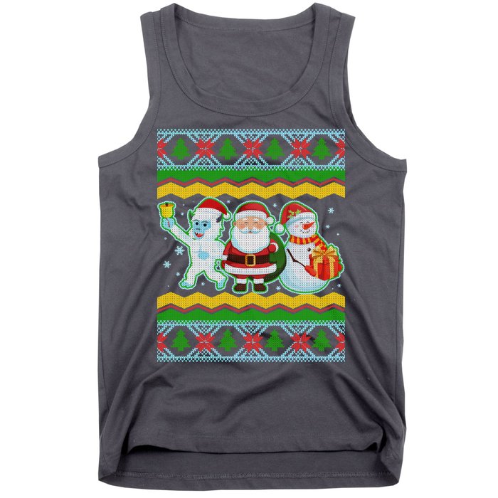 Cute Yeti Santa and Snowman Ugly Sweater Tank Top