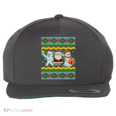 Cute Yeti Santa and Snowman Ugly Sweater Wool Snapback Cap
