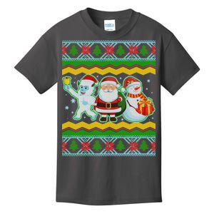 Cute Yeti Santa and Snowman Ugly Sweater Kids T-Shirt