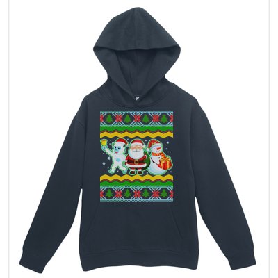 Cute Yeti Santa and Snowman Ugly Sweater Urban Pullover Hoodie