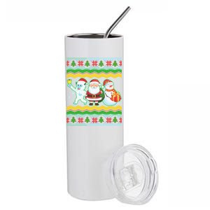 Cute Yeti Santa and Snowman Ugly Sweater Stainless Steel Tumbler