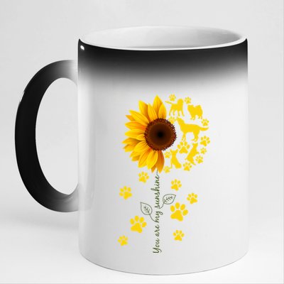 Cute You Are My Sunshine Sunflower Dogs 11oz Black Color Changing Mug