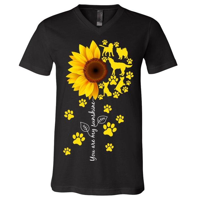 Cute You Are My Sunshine Sunflower Dogs V-Neck T-Shirt